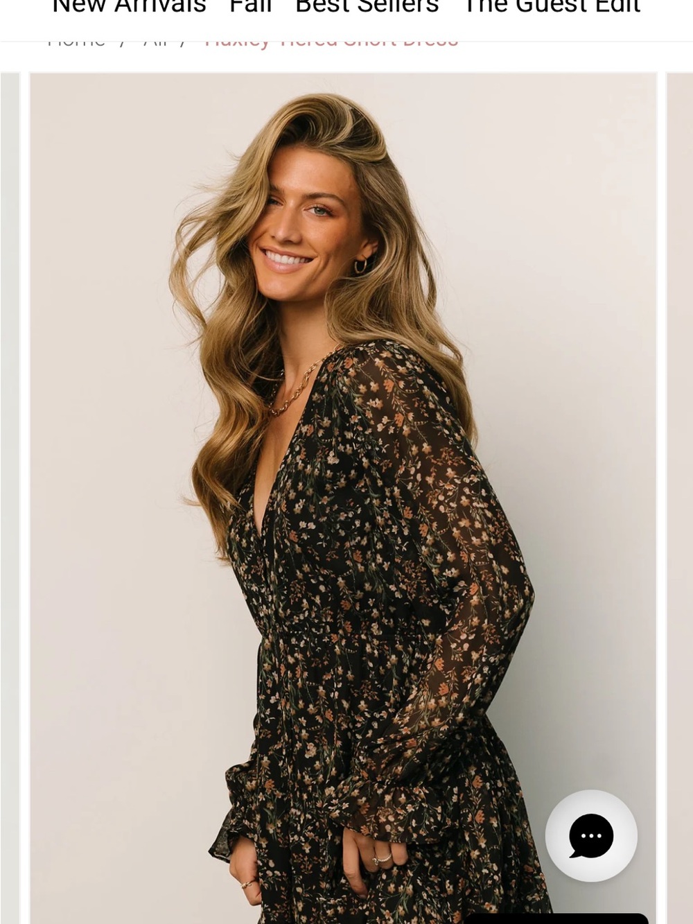 Baltic Born Black Floral V-Neck Long Sleeve Dress